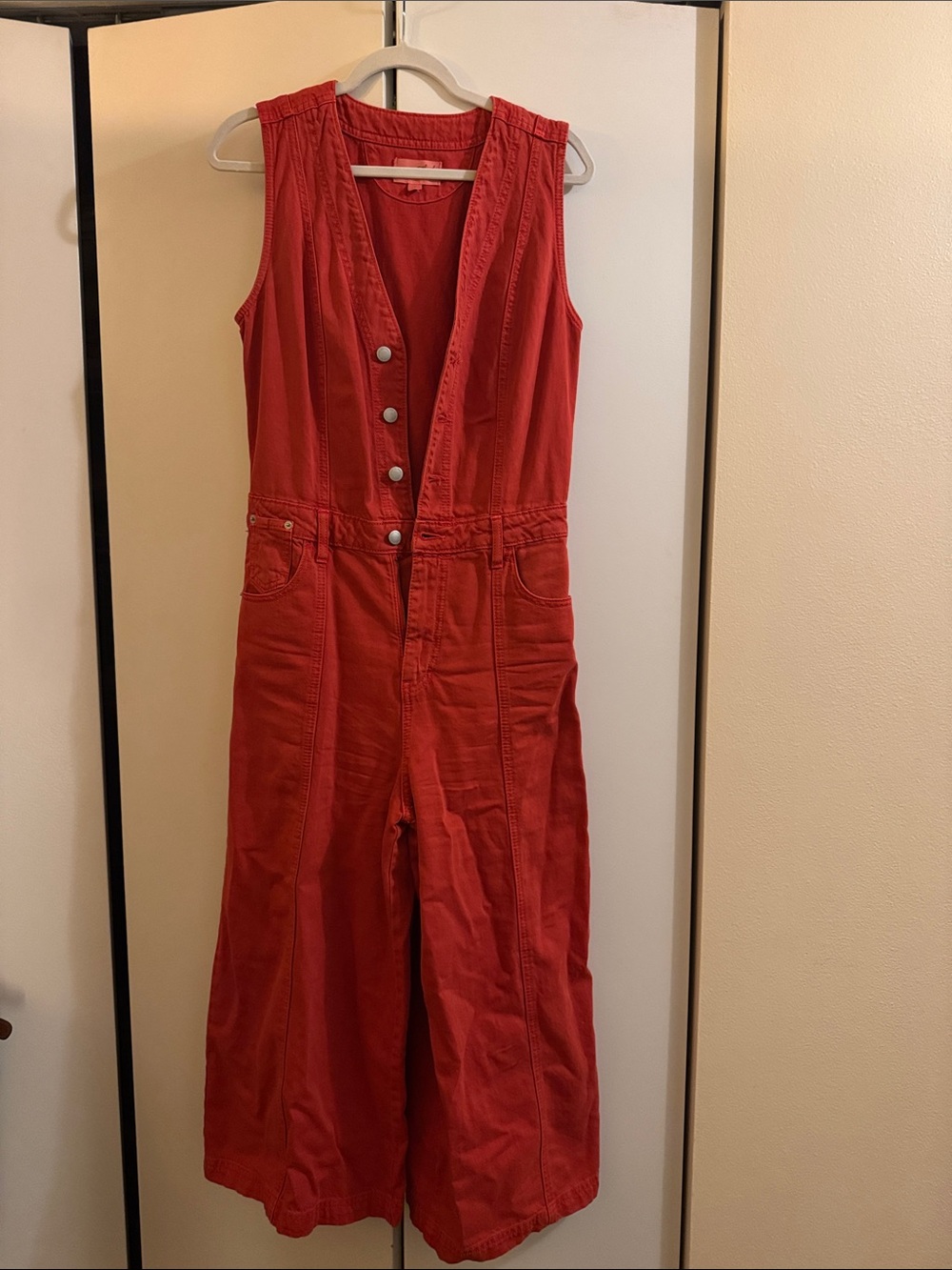 Universal Thread Red Sleeveless Button-Front Jumpsuit
